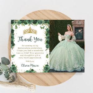 Quinceañera Floral Butterflie Photo Thank You Card