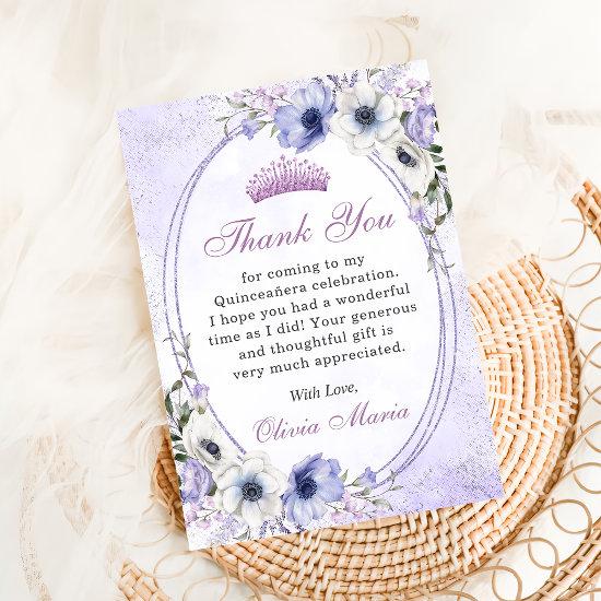 Quinceañera Floral Butterflie Tiara Thank You Card