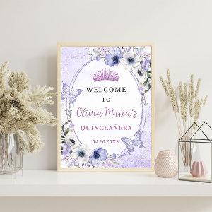 Quinceañera Floral Butterflie Tiara Welcome Sign