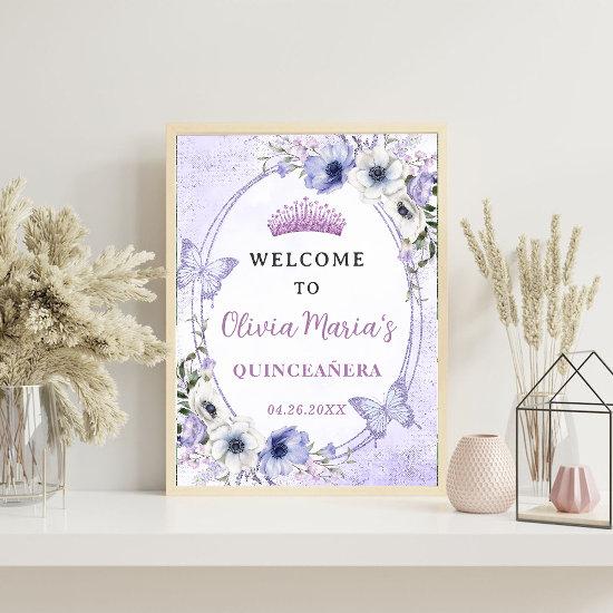 Quinceañera Floral Butterflie Tiara Welcome Sign