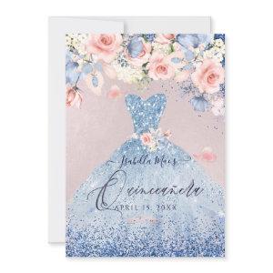 Quinceanera Floral Dusty Blue Glitter Gown
