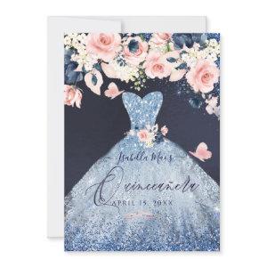 Quinceanera Floral Dusty Blue Glitter Gown