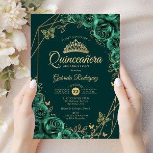 Quinceanera Floral Emerald Green Gold