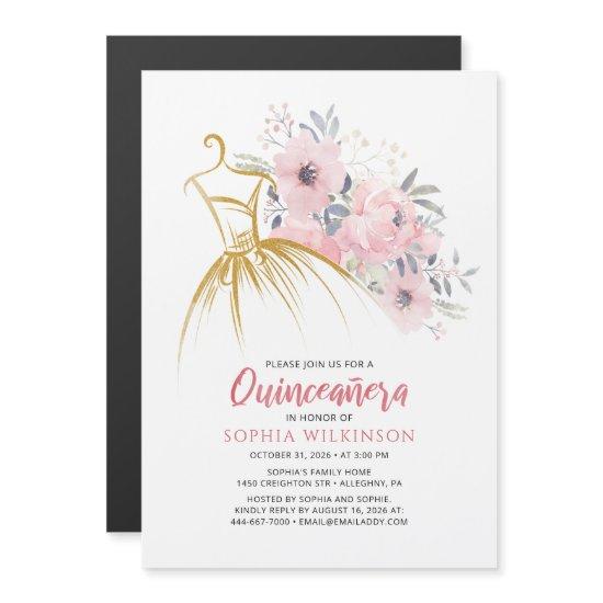 Quinceanera Floral Faux Gold Dress15th Birthday In Magnetic