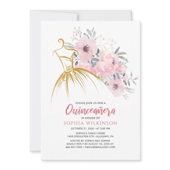 Quinceanera Floral Faux Gold Dress15th Birthday