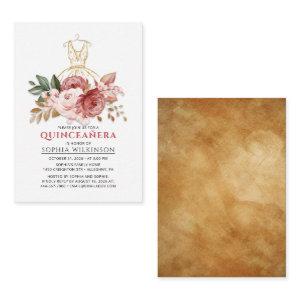 Quinceanera Floral Faux Gold Dress 15th Birthday Note Card