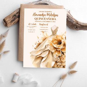 Quinceañera Floral Gold Dress 15th Birthday