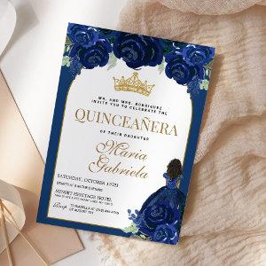 Quinceanera Floral Navy Blue Gold Mis Quince Anos