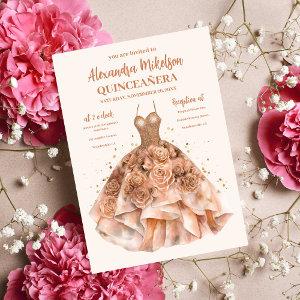 Quinceañera Floral Rose Gold Dress 15th Birthday