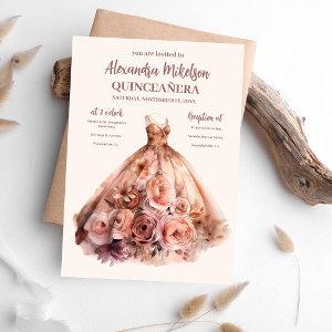 Quinceañera Floral Rose Gold Dress 15th Birthday