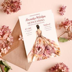 Quinceañera Floral Rose Gold Dress 15th Birthday
