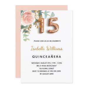 Quinceanera floral rose gold eucalyptus elegant