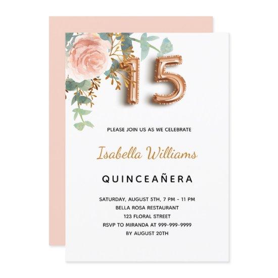 Quinceanera floral rose gold eucalyptus elegant