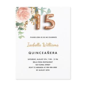 Quinceanera floral rose gold eucalyptus elegant  postcard