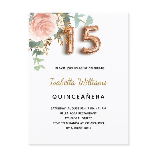 Quinceanera floral rose gold eucalyptus elegant  postcard