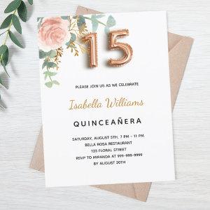 Quinceanera floral rose gold eucalyptus greenery  postcard