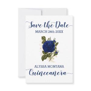 Quinceanera Floral Royal Blue Rose Save The Date