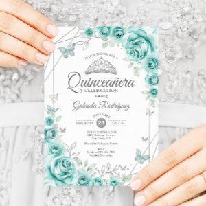 Quinceanera Floral Turquoise Silver
