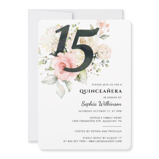 Quinceanera Floral Watercolor 15th Birthday Party