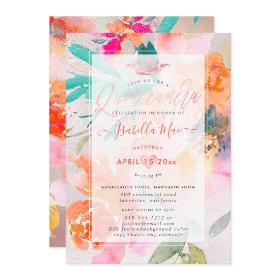 Quinceanera Floral Watercolor Garden Roses