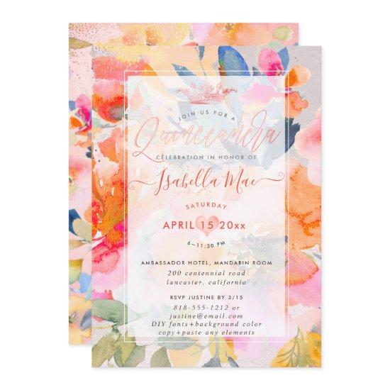 Quinceanera Floral Watercolor Garden Roses