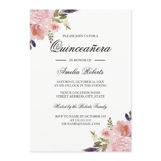 Quinceanera Floral Watercolor Peonies Pink Purple