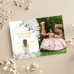 Quinceañera Floral White Gold Dress 15th Birthday