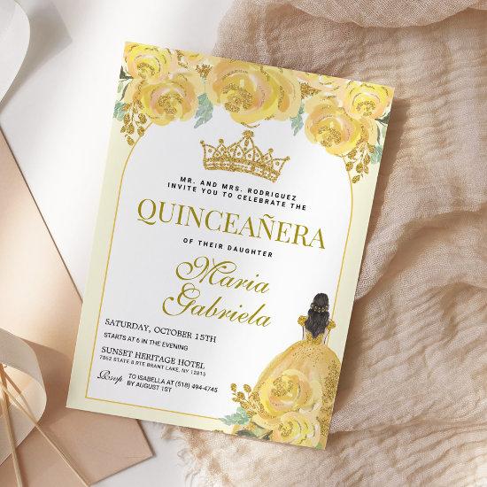 Quinceanera Floral Yellow Gold Mis Quince Anos