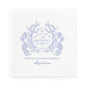 Quinceanera French Blue Floral Crest Custom Napkins