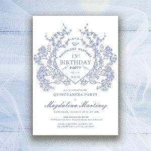 Quinceanera French Vintage Blue Floral Crest