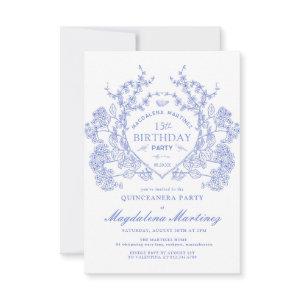 Quinceanera French Vintage Blue Floral Crest