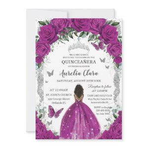Quinceanera Fuchsia Floral Vintage Silver Brown