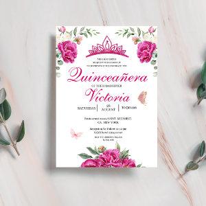 Quinceañera Fuchsia Pink Floral butterfly crown