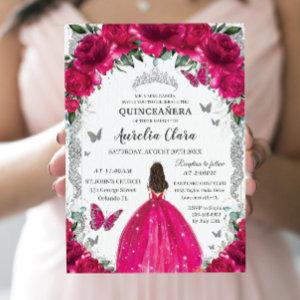 Quinceañera Fuchsia Pink Floral Vintage Silver