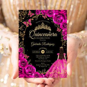 Quinceanera Fuchsia Pink Gold Black
