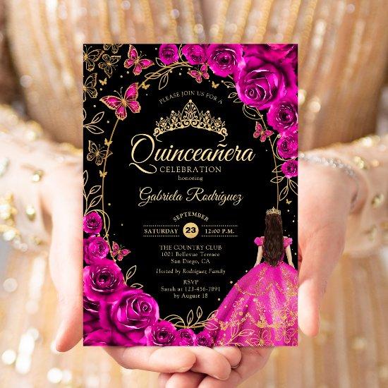 Quinceanera Fuchsia Pink Gold Black