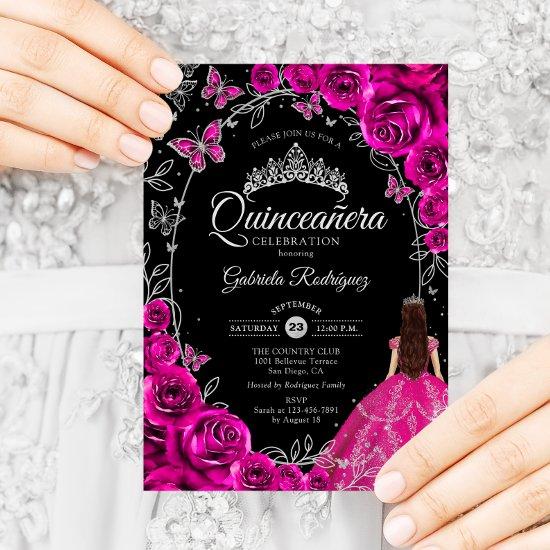 Quinceanera Fuchsia Pink Silver Black