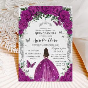 Quinceañera Fuchsia Roses Floral Vintage Silver
