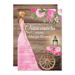 Quinceañera Girl - Wood Barrel & Pink Flowers