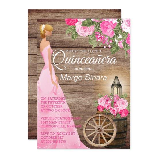 Quinceañera Girl - Wood Barrel & Pink Flowers