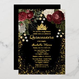 Quinceañera Glam Burgundy Rose Floral Birthday  Foil