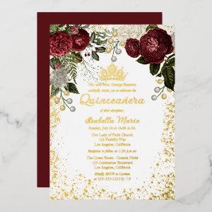 Quinceañera Glam Burgundy Rose Floral Birthday Foil