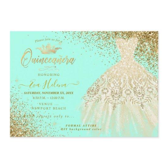 Quinceañera , Glitters Gown, Faux Gold+Mint