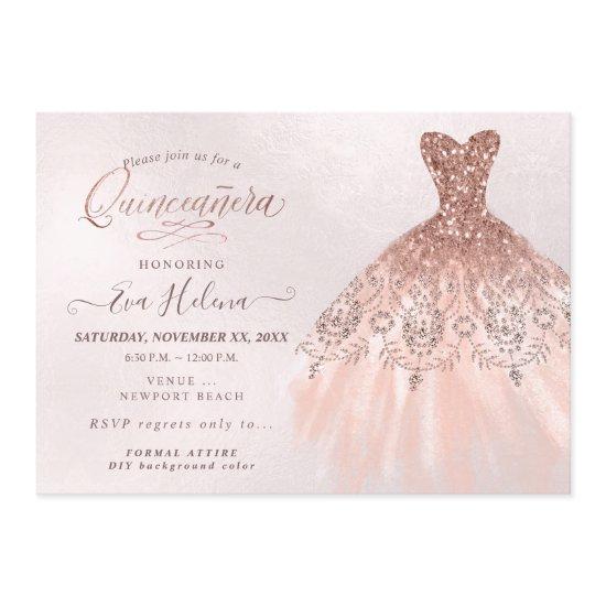 Quinceañera , Glitters Gown, Faux Rose Gold