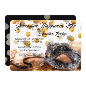 Quinceañera Gold and Black Confetti Masquerade