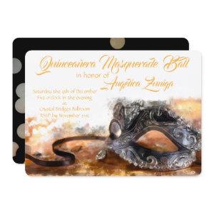 Quinceañera Gold and Black Masquerade Watercolor