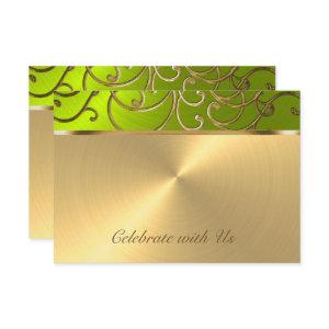 Quinceanera Gold and Lime Filigree Swirl Border