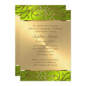 Quinceanera Gold and Lime Filigree Swirl Border