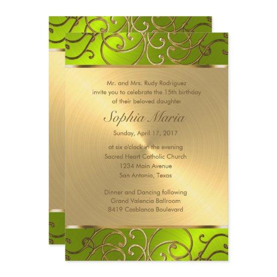 Quinceanera Gold and Lime Filigree Swirl Border
