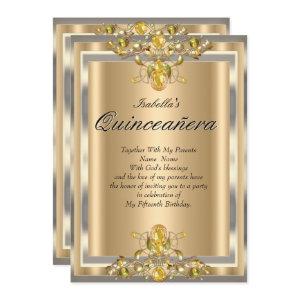 Quinceanera Gold Beige Yellow Gems 15 Birthday
